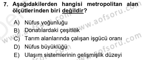 Şehircilik Dersi 2015 - 2016 Yılı Tek Ders Sınav Soruları 7. Soru