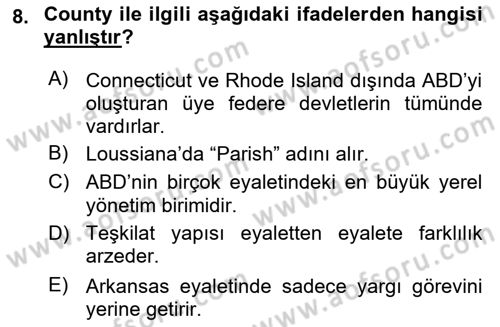 Şehircilik Dersi 2015 - 2016 Yılı Tek Ders Sınav Soruları 8. Soru