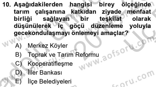 Şehircilik Dersi 2016 - 2017 Yılı 3 Ders Sınav Soruları 10. Soru