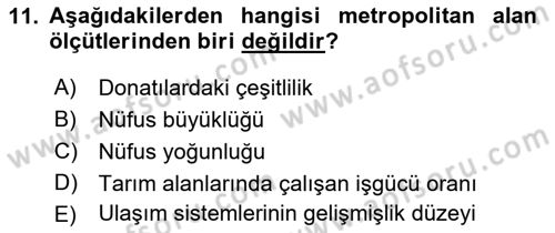 Şehircilik Dersi 2016 - 2017 Yılı 3 Ders Sınav Soruları 11. Soru