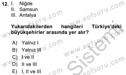 Şehircilik Dersi 2016 - 2017 Yılı 3 Ders Sınav Soruları 12. Soru