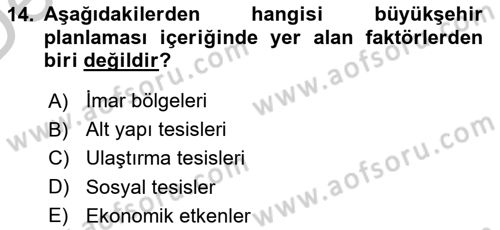 Şehircilik Dersi 2016 - 2017 Yılı 3 Ders Sınav Soruları 14. Soru