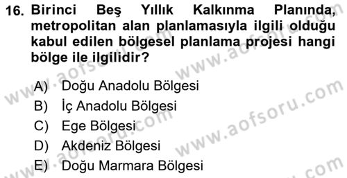 Şehircilik Dersi 2016 - 2017 Yılı 3 Ders Sınav Soruları 16. Soru