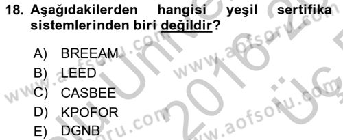 Şehircilik Dersi 2016 - 2017 Yılı 3 Ders Sınav Soruları 18. Soru