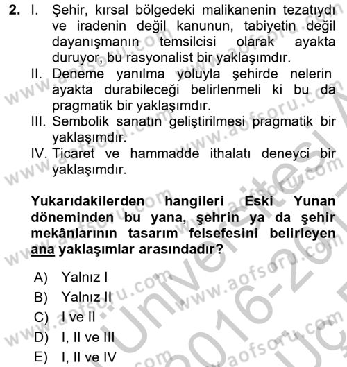 Şehircilik Dersi 2016 - 2017 Yılı 3 Ders Sınav Soruları 2. Soru