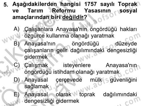 Şehircilik Dersi 2016 - 2017 Yılı 3 Ders Sınav Soruları 5. Soru