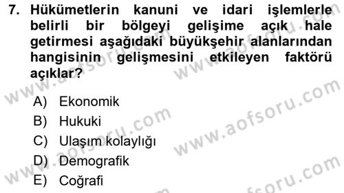 Şehircilik Dersi 2016 - 2017 Yılı 3 Ders Sınav Soruları 7. Soru