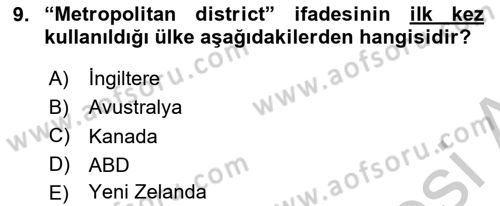 Şehircilik Dersi 2016 - 2017 Yılı 3 Ders Sınav Soruları 9. Soru