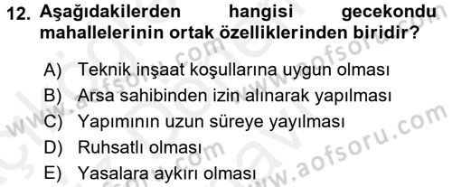 Şehircilik Dersi 2016 - 2017 Yılı (Final) Dönem Sonu Sınav Soruları 12. Soru