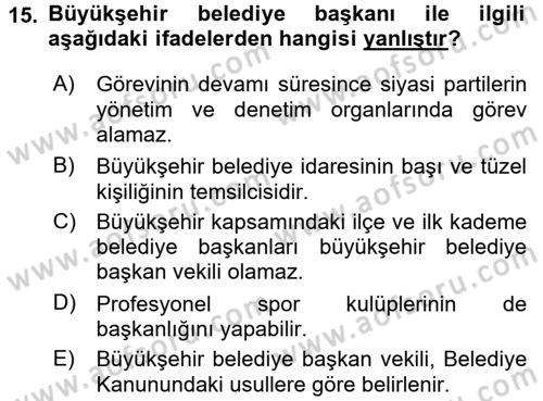 Şehircilik Dersi 2016 - 2017 Yılı (Final) Dönem Sonu Sınav Soruları 15. Soru