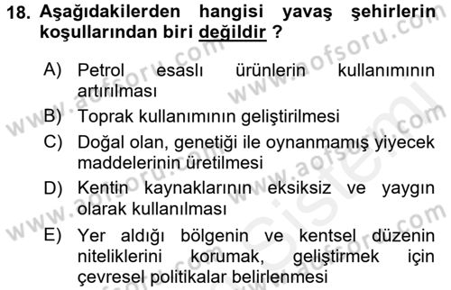 Şehircilik Dersi 2016 - 2017 Yılı (Final) Dönem Sonu Sınav Soruları 18. Soru