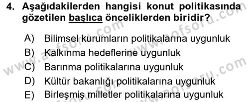 Şehircilik Dersi 2016 - 2017 Yılı (Final) Dönem Sonu Sınav Soruları 4. Soru