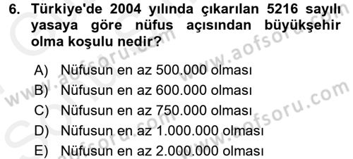 Şehircilik Dersi 2016 - 2017 Yılı (Final) Dönem Sonu Sınav Soruları 6. Soru