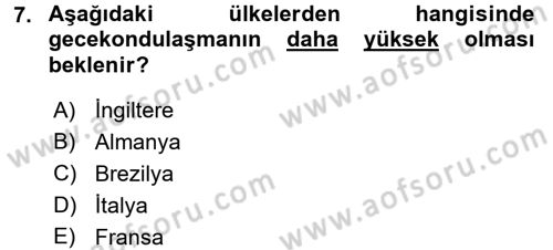 Şehircilik Dersi 2016 - 2017 Yılı (Final) Dönem Sonu Sınav Soruları 7. Soru