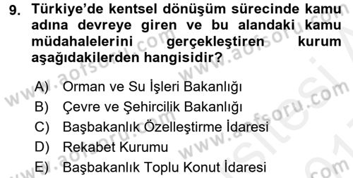 Şehircilik Dersi 2016 - 2017 Yılı (Final) Dönem Sonu Sınav Soruları 9. Soru