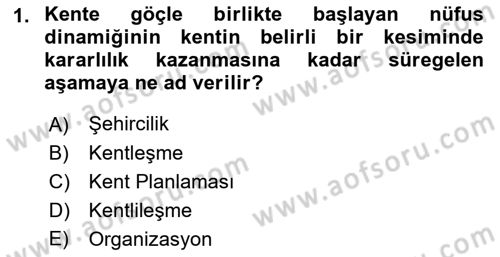 Şehircilik Dersi 2017 - 2018 Yılı 3 Ders Sınav Soruları 1. Soru