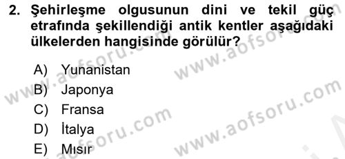 Şehircilik Dersi 2017 - 2018 Yılı 3 Ders Sınav Soruları 2. Soru
