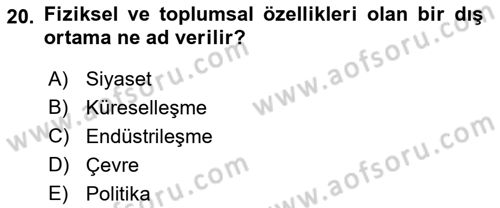 Şehircilik Dersi 2017 - 2018 Yılı 3 Ders Sınav Soruları 20. Soru