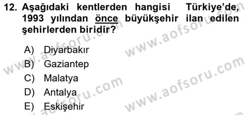 Şehircilik Dersi 2017 - 2018 Yılı (Final) Dönem Sonu Sınav Soruları 12. Soru