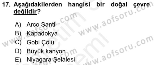 Şehircilik Dersi 2017 - 2018 Yılı (Final) Dönem Sonu Sınav Soruları 17. Soru