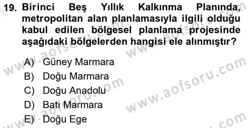 Şehircilik Dersi 2017 - 2018 Yılı (Final) Dönem Sonu Sınav Soruları 19. Soru