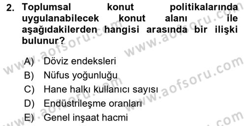 Şehircilik Dersi 2017 - 2018 Yılı (Final) Dönem Sonu Sınav Soruları 2. Soru