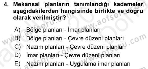 Şehircilik Dersi 2017 - 2018 Yılı (Final) Dönem Sonu Sınav Soruları 4. Soru