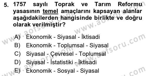 Şehircilik Dersi 2017 - 2018 Yılı (Final) Dönem Sonu Sınav Soruları 5. Soru