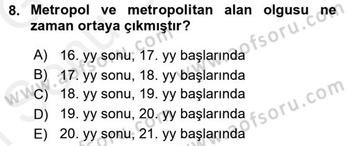 Şehircilik Dersi 2017 - 2018 Yılı (Final) Dönem Sonu Sınav Soruları 8. Soru