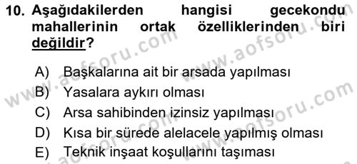 Şehircilik Dersi 2018 - 2019 Yılı 3 Ders Sınav Soruları 10. Soru