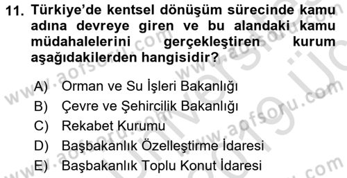 Şehircilik Dersi 2018 - 2019 Yılı 3 Ders Sınav Soruları 11. Soru