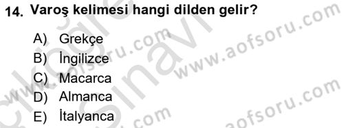Şehircilik Dersi 2018 - 2019 Yılı 3 Ders Sınav Soruları 14. Soru