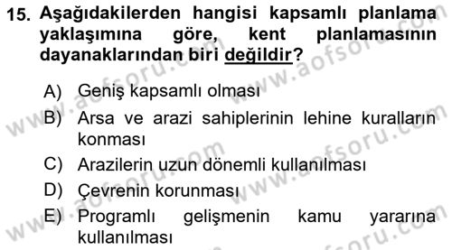 Şehircilik Dersi 2018 - 2019 Yılı 3 Ders Sınav Soruları 15. Soru