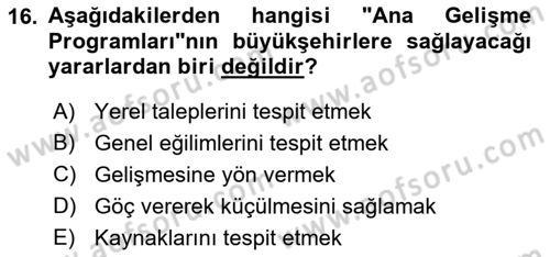 Şehircilik Dersi 2018 - 2019 Yılı 3 Ders Sınav Soruları 16. Soru