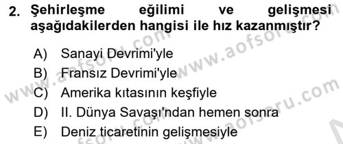 Şehircilik Dersi 2018 - 2019 Yılı 3 Ders Sınav Soruları 2. Soru