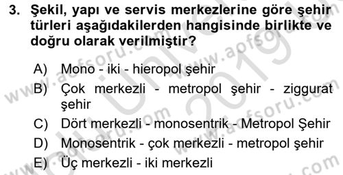 Şehircilik Dersi 2018 - 2019 Yılı 3 Ders Sınav Soruları 3. Soru
