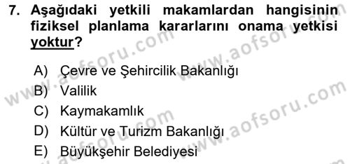 Şehircilik Dersi 2018 - 2019 Yılı 3 Ders Sınav Soruları 7. Soru