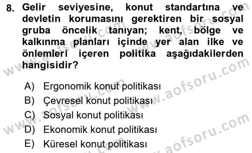 Şehircilik Dersi 2018 - 2019 Yılı 3 Ders Sınav Soruları 8. Soru