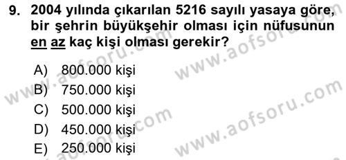 Şehircilik Dersi 2018 - 2019 Yılı 3 Ders Sınav Soruları 9. Soru
