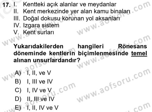 Şehircilik Dersi 2018 - 2019 Yılı (Vize) Ara Sınav Soruları 17. Soru