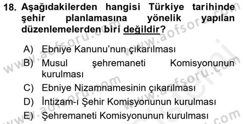 Şehircilik Dersi 2018 - 2019 Yılı (Vize) Ara Sınav Soruları 18. Soru