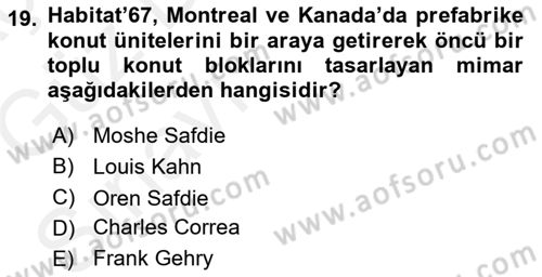 Şehircilik Dersi 2018 - 2019 Yılı (Vize) Ara Sınav Soruları 19. Soru