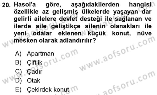 Şehircilik Dersi 2018 - 2019 Yılı (Vize) Ara Sınav Soruları 20. Soru