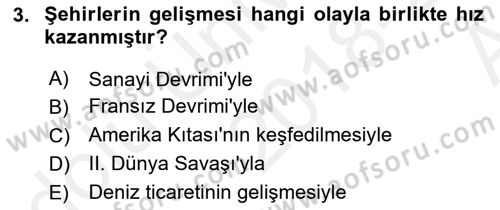 Şehircilik Dersi 2018 - 2019 Yılı (Vize) Ara Sınav Soruları 3. Soru