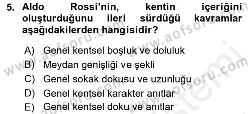 Şehircilik Dersi 2018 - 2019 Yılı (Vize) Ara Sınav Soruları 5. Soru