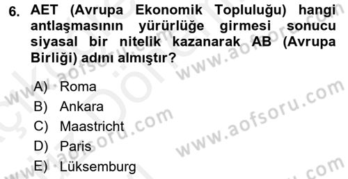 Şehircilik Dersi 2018 - 2019 Yılı (Vize) Ara Sınav Soruları 6. Soru