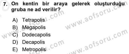 Şehircilik Dersi 2018 - 2019 Yılı (Vize) Ara Sınav Soruları 7. Soru
