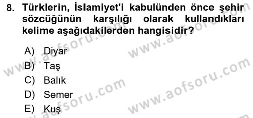 Şehircilik Dersi 2018 - 2019 Yılı (Vize) Ara Sınav Soruları 8. Soru