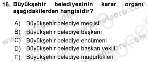 Şehircilik Dersi 2018 - 2019 Yılı (Final) Dönem Sonu Sınav Soruları 16. Soru