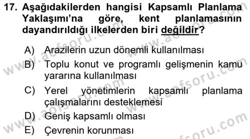 Şehircilik Dersi 2018 - 2019 Yılı (Final) Dönem Sonu Sınav Soruları 17. Soru